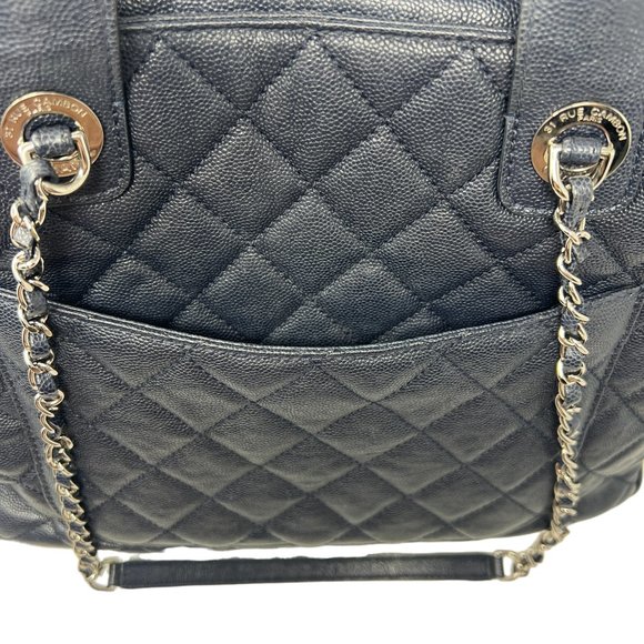 Chanel Large Matelassé Quilted Caviar Shopping Tote Bag Navy Dark Blue - Picture 11 of 17